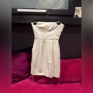 BCBGMaxAzria Cream Strapless Ruffle Cocktail Dress.